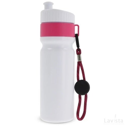 Sportfles met rand en koord 750ml wit / roze
