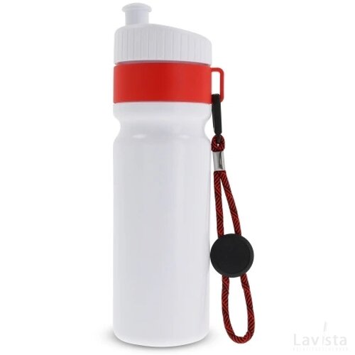 Sportfles met rand en koord 750ml wit / rood