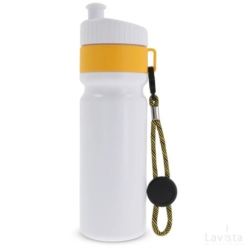 Sportfles met rand en koord 750ml wit / geel