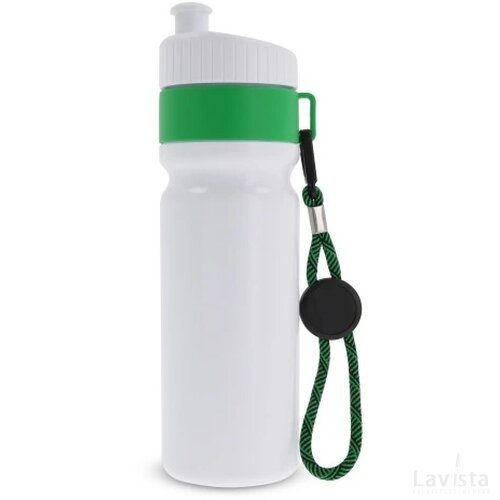 Sportfles met rand en koord 750ml wit / groen