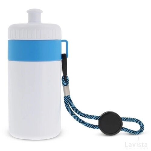 Bidon met rand en koord 500ml wit / licht blauw