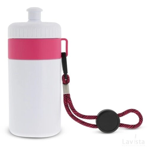 Bidon met rand en koord 500ml wit / roze