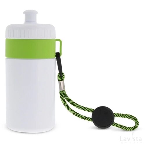 Bidon met rand en koord 500ml wit / licht groen