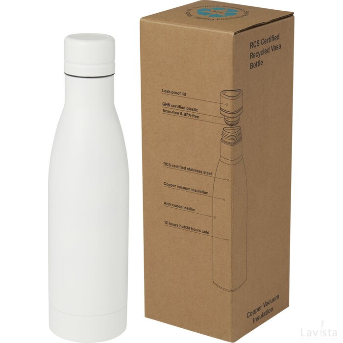 Vasa 500 ml RCS-gecertificeerde gerecyclede roestvrijstalen koperen vacuümgeïsoleerde fles Wit