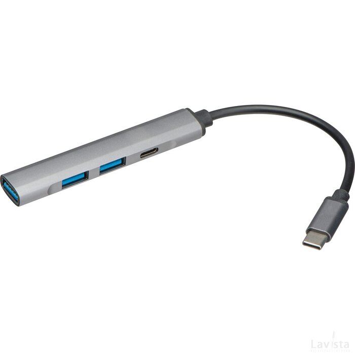 USB Hub van gerecycled aluminium zilvergrijs