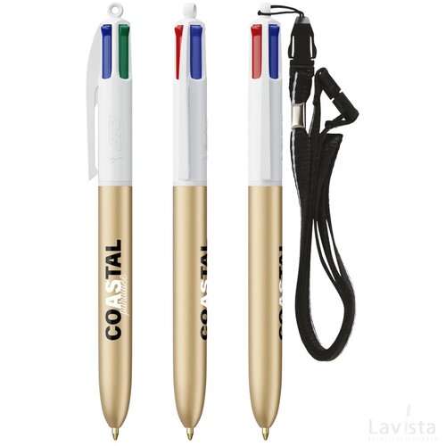 BIC® 4 Colours Glacé met Lanyard wit/goud