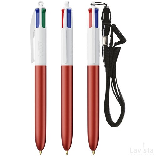 BIC® 4 Colours Glacé met Lanyard wit/rood