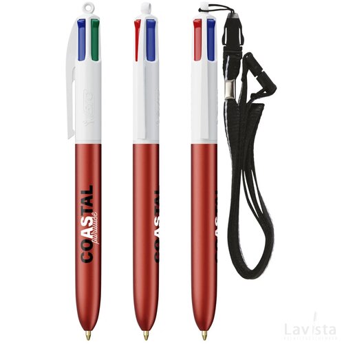 BIC® 4 Colours Glacé met Lanyard wit/rood