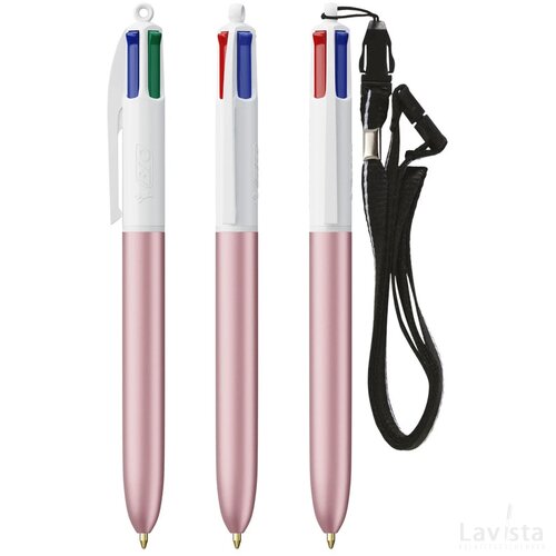 BIC® 4 Colours Glacé met Lanyard wit/roze