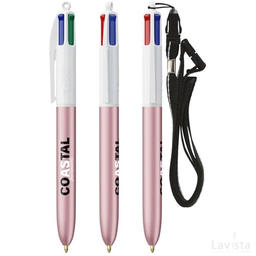 BIC® 4 Colours Glacé met Lanyard wit/roze