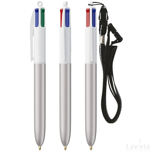 BIC® 4 Colours Glacé met Lanyard wit/zilver