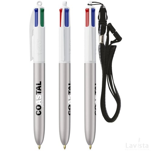 BIC® 4 Colours Glacé met Lanyard wit/zilver
