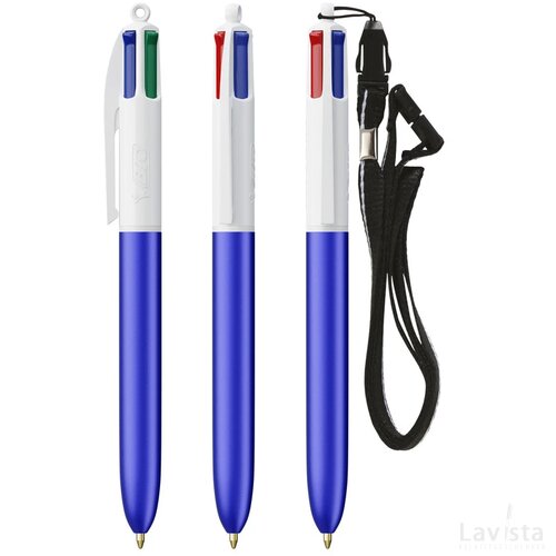 BIC® 4 Colours Glacé met Lanyard wit/blauw