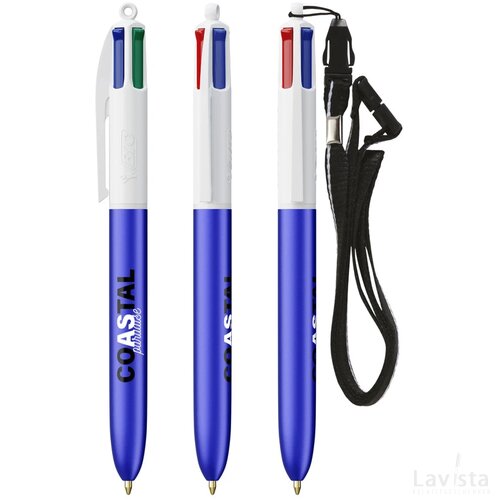 BIC® 4 Colours Glacé met Lanyard wit/blauw