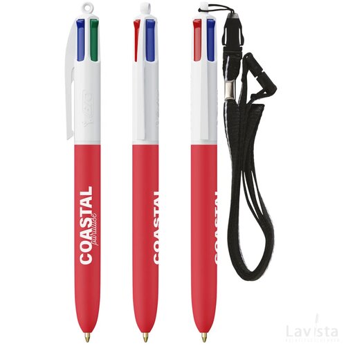BIC® 4 Colours Soft met Lanyard wit/rood