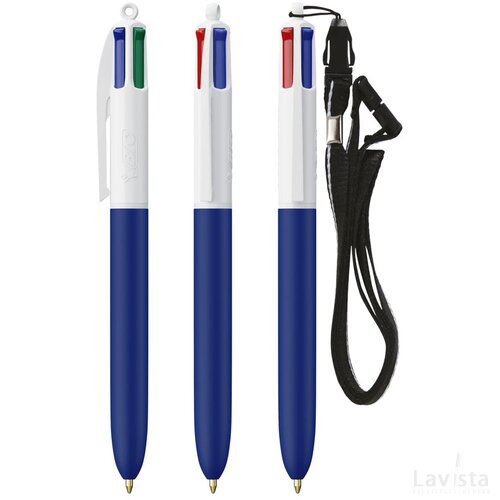 BIC® 4 Colours Soft met Lanyard wit/marineblauw