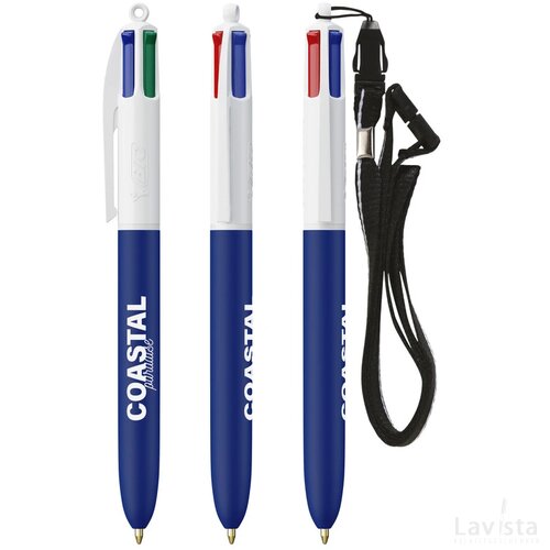 BIC® 4 Colours Soft met Lanyard wit/marineblauw