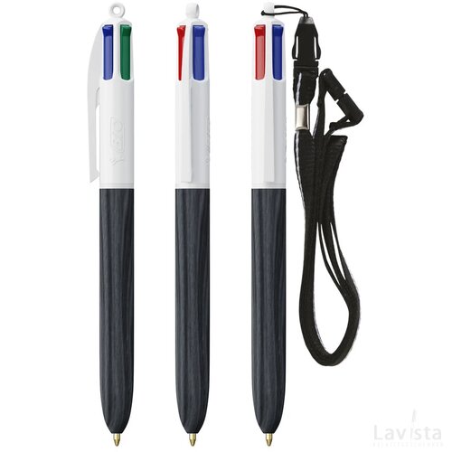 BIC® 4 Colours Wood Style met Lanyard wit/zwart