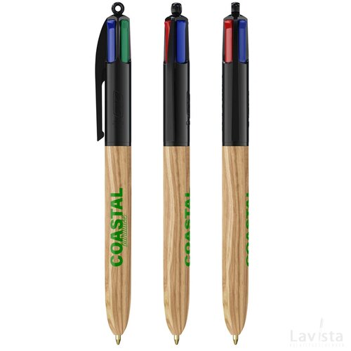 BIC® 4 Colours Wood Style met Lanyard zwart/natuurlijk