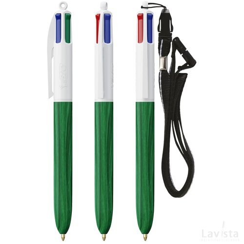 BIC® 4 Colours Wood Style met Lanyard wit/groen