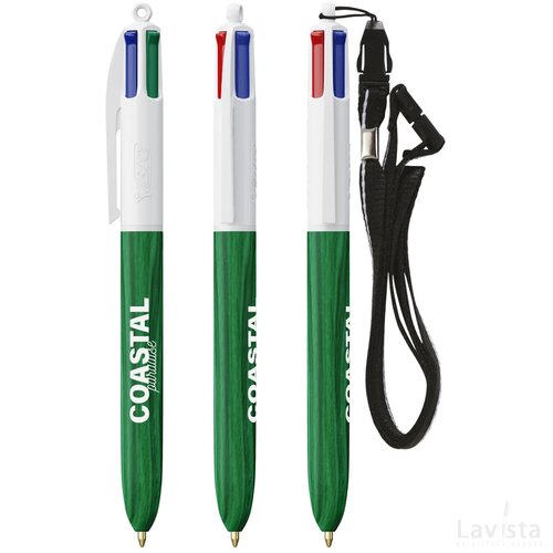 BIC® 4 Colours Wood Style met Lanyard wit/groen