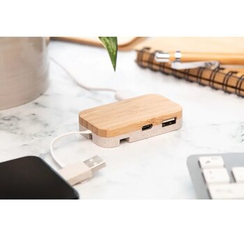 Eco USB-hub met telefoonhouder Naturel