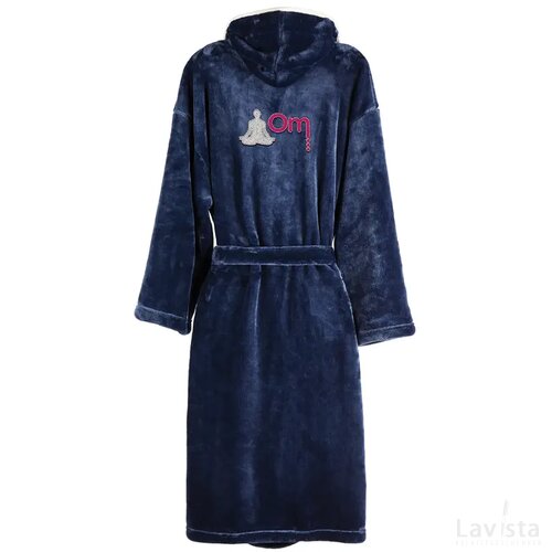 VINGA Louis luxe pluche RPET badjas maat S/M donkerblauw
