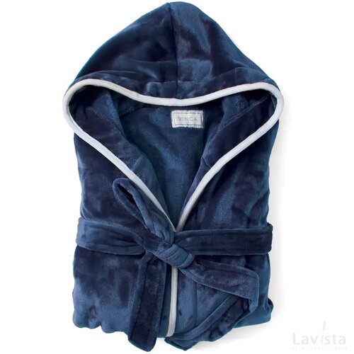 VINGA Louis luxe pluche RPET badjas maat S/M donkerblauw