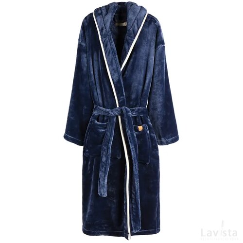 VINGA Louis luxe pluche RPET badjas maat S/M donkerblauw