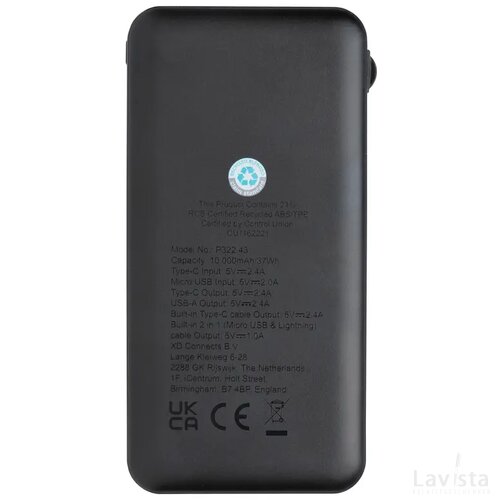 Lockhart RCS gerecycled plastic 10.000 powerbank zwart