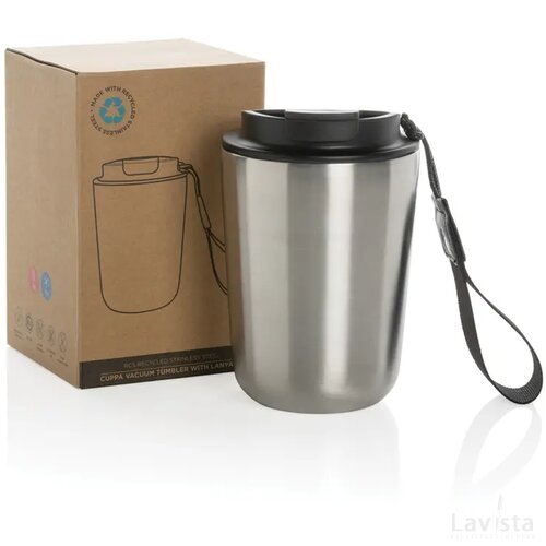 Cuppa RCS gerecycled rvs vacuümbeker met koord zilver, zwart