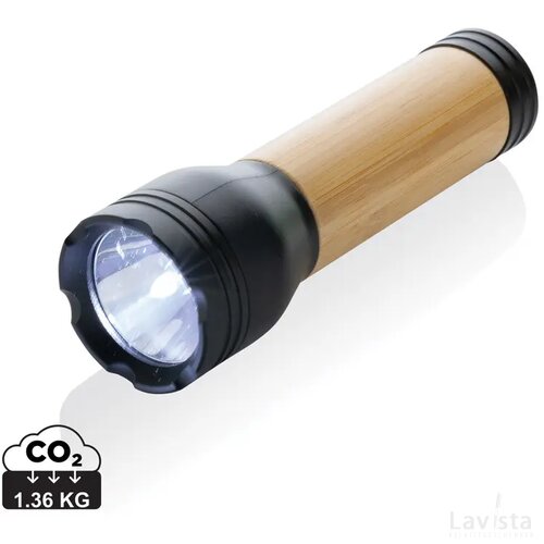 Lucid 3W RCS gerecycled plastic & bamboo zaklamp zwart, bruin