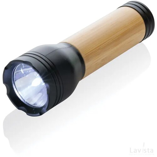 Lucid 3W RCS gerecycled plastic & bamboo zaklamp zwart, bruin