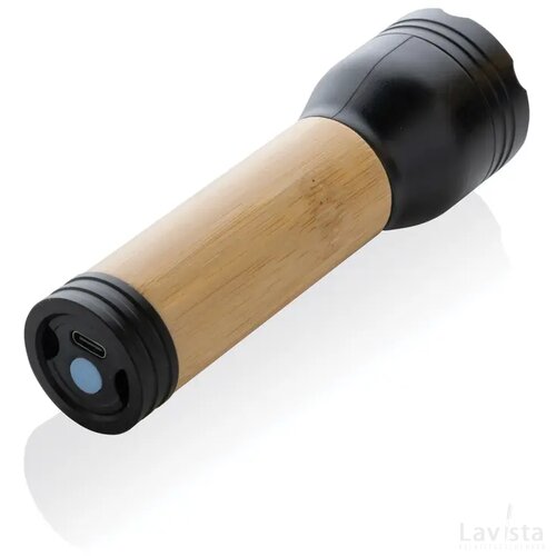 Lucid 3W RCS gerecycled plastic & bamboo zaklamp zwart, bruin