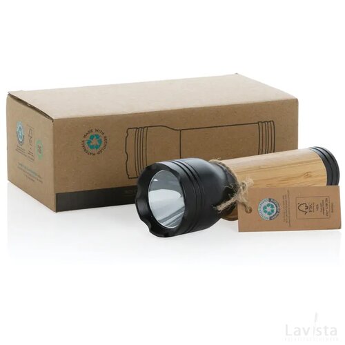 Lucid 3W RCS gerecycled plastic & bamboo zaklamp zwart, bruin