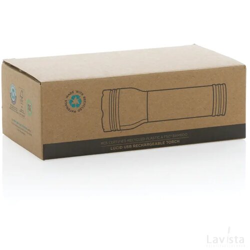 Lucid 3W RCS gerecycled plastic & bamboo zaklamp zwart, bruin
