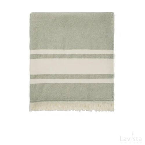VINGA Tolo terry hamam handdoek groen, gebroken wit