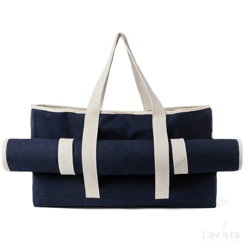VINGA Volonne AWARE™ recycled canvas strandtas blauw, gebroken wit
