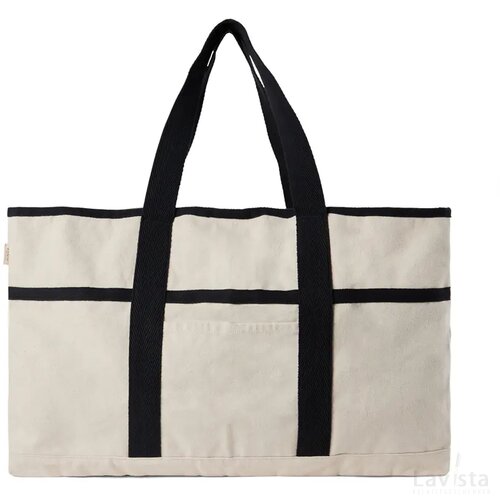VINGA Volonne AWARE™ recycled canvas strandtas gebroken wit, zwart