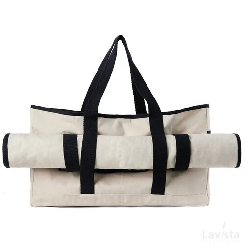 VINGA Volonne AWARE™ recycled canvas strandtas gebroken wit, zwart