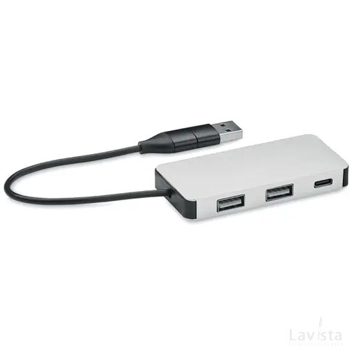 Aluminium usb hub 3 poorten Hub-c zilver