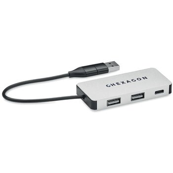 Gerecycled aluminium USB hub Zilver