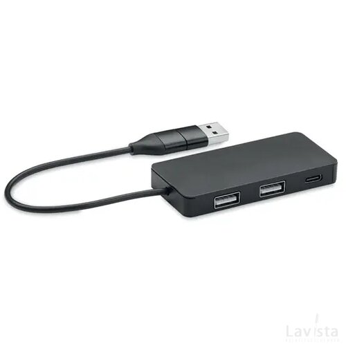 Aluminium usb hub 3 poorten Hub-c zwart