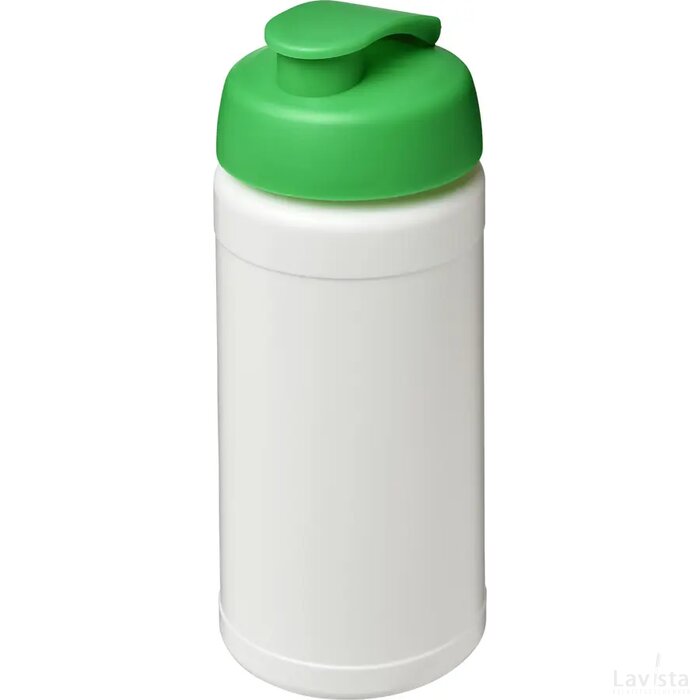 Baseline 500 ml gerecyclede drinkfles met klapdeksel Wit/Groen