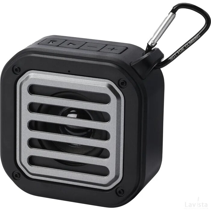 Solo IPX5 Bluetooth® speaker op zonne-energie van 3 W van RCS gerecycled plastic met karabijnhaak Zwart