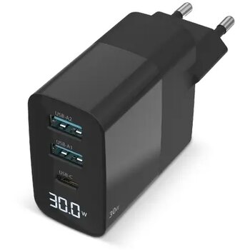 Sitecom CH-1001 30W GaN Power Delivery Wall Charger with LED display zwart