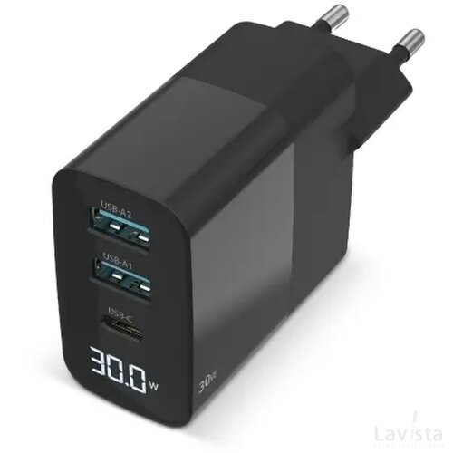 Sitecom CH-1001 30W GaN Power Delivery Wall Charger with LED display zwart