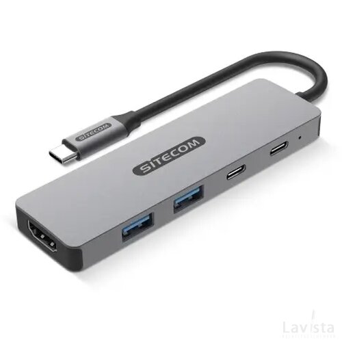 Sitecom CN-5502 5 in 1 USB-C Power Delivery Multiport Adapter grijs