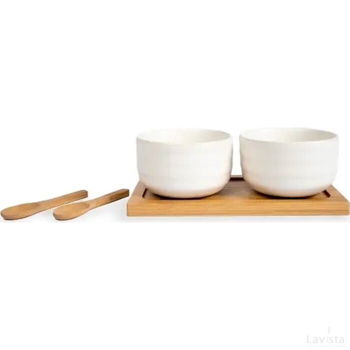 Sagaform Ellen set van 2 kommetjes met bamboe lepeltjes en tray wit
