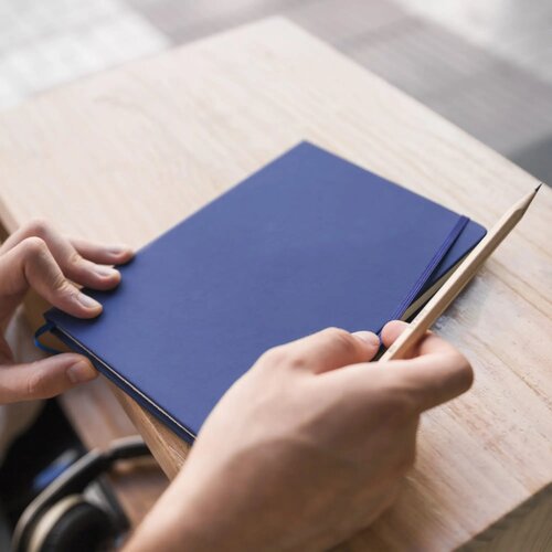 A5-notitieboek van PU met FSC-pagina's blauw